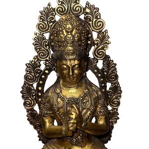 Antique Exotic Brass Bronze Deity Lotus Base Tara Buddha Statue Heavy Figurine